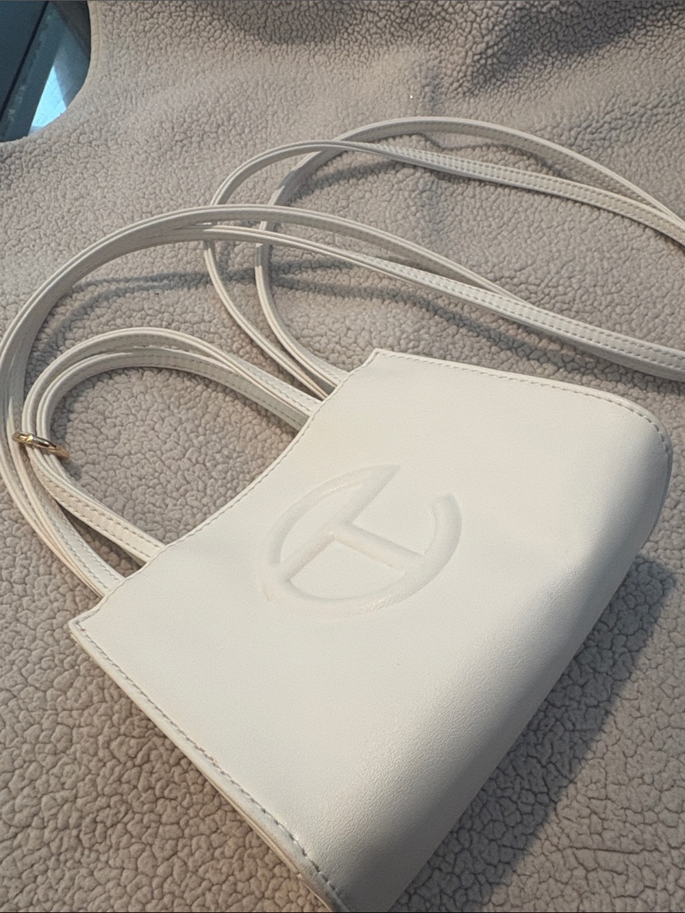 Telfar White Mini Leather Shoulder Bag with Embossed Logo